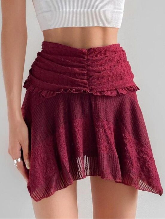 Urban Outfitters Dresses & Skirts - Urban Outfitters Womens Burgundy Red Cropped Ruffled Fairy Mini Skirt Medium